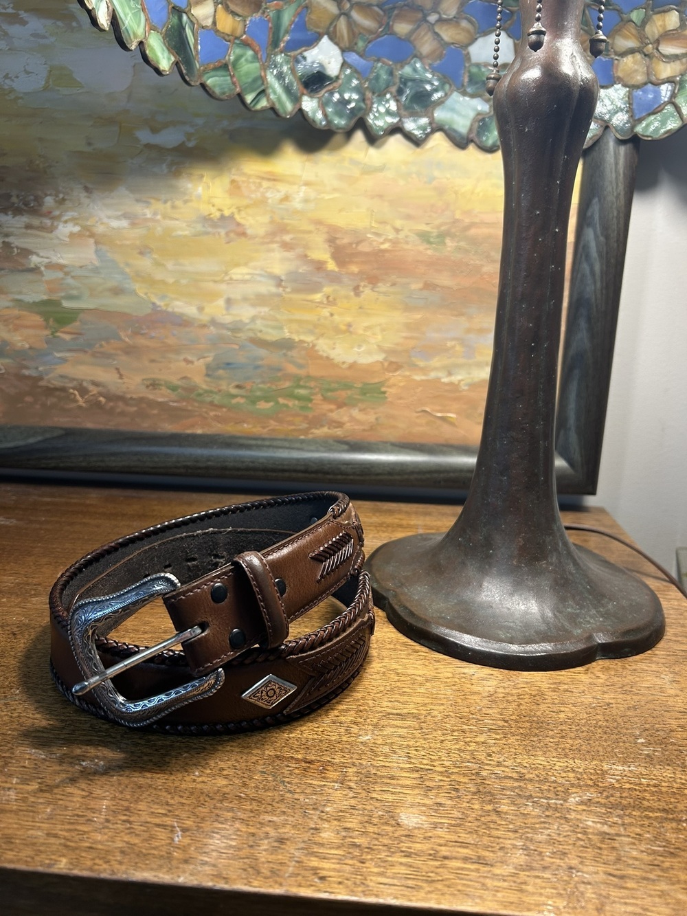 Vintage Wrangler Brown Leather Western Ranger Belt - Size 32/80